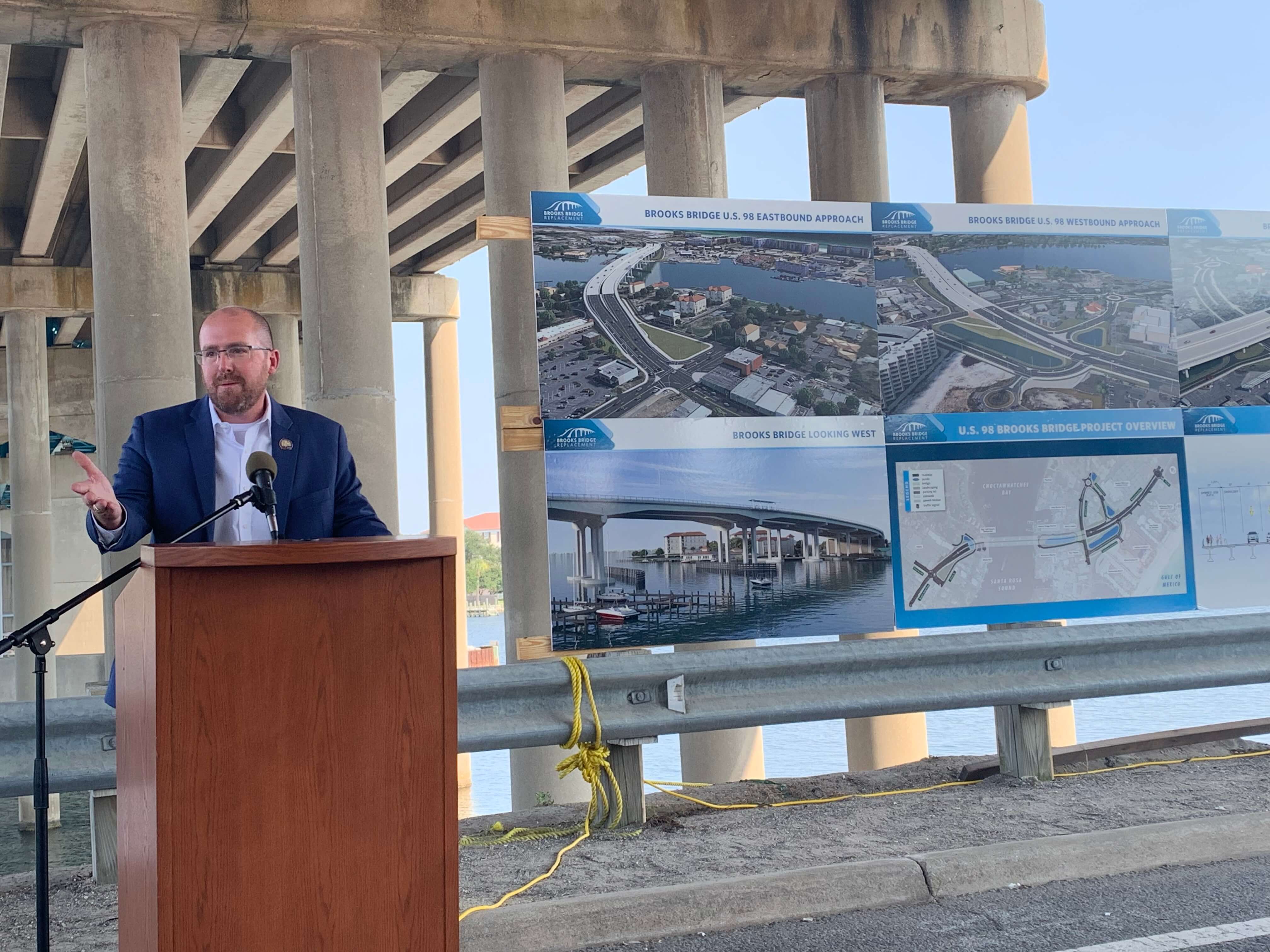 Secretary Jared Perdue speaks at the Brooks Bridge Groundbreaking Ceremony