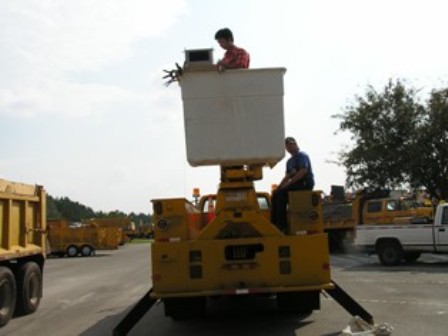 This is a picture showing a laser scan borrow truck process.