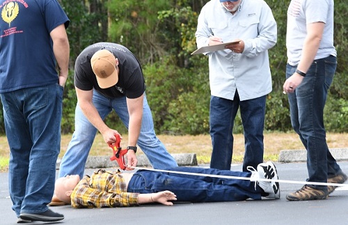 Picture capturing officers outside learning about ped/bike crash