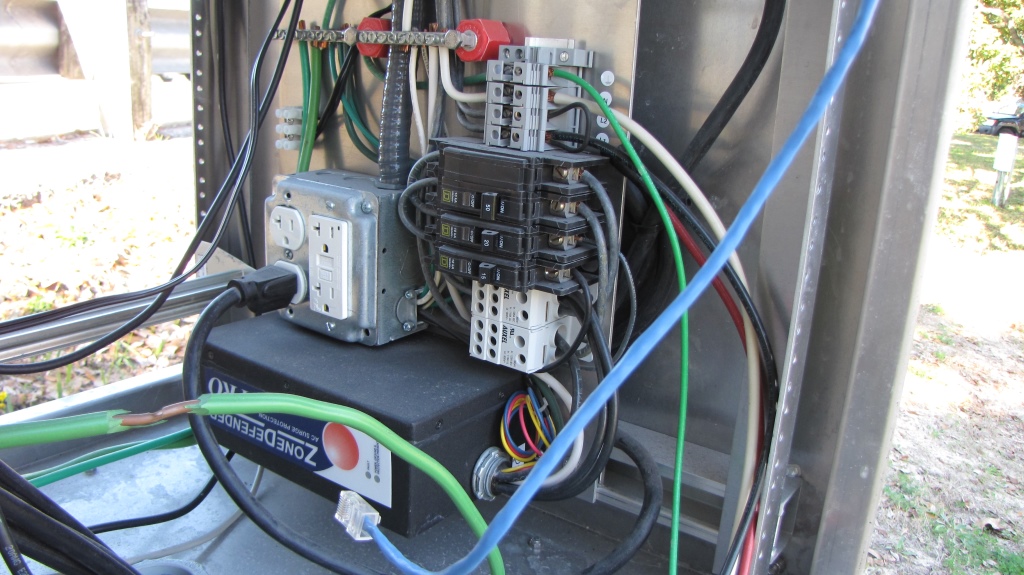 Cabinet surge protector,  disconnect breakers and 2 receptacles (standard / GFI)